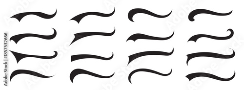 Swoosh Brush Strokes Bundle with Dynamic Curves, Tapered Ends. Abstract Calligraphic Design Elements for Logos, Typography, Branding. Swoosh Accents Shapes Set. Vector Illustration