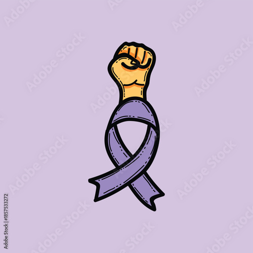 World cancer day, general cancer awareness ribbon illustration in a purple background