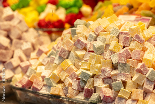 Close-Up of Mini Turkish Delights in Various Colors