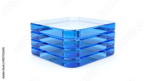 Abstract Blue Glass Squares Stacking Up, Representing Data Storage and Digital Information