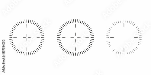 Three circular diagrams with radiating lines and small tick marks displayed
