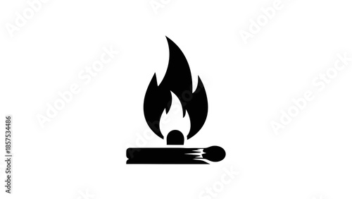 A simple black and white icon of a lit match with a flame.