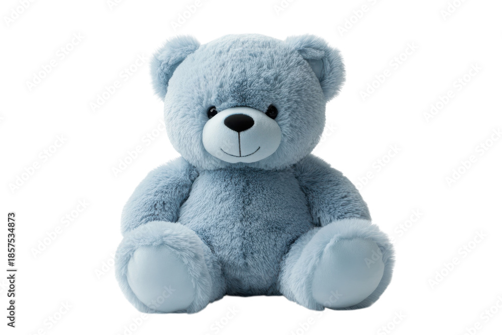 Obraz premium Blue plush teddy bear toy front view isolated on Transparent Background