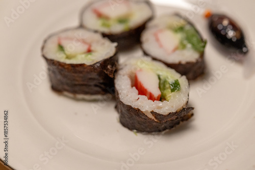 California Roll Sushi Served on White Plate