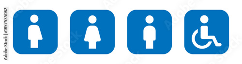A set of toilet icons. Male, female, disabled, gender neutral icon, pictogram. It can be used for signs, signage, website