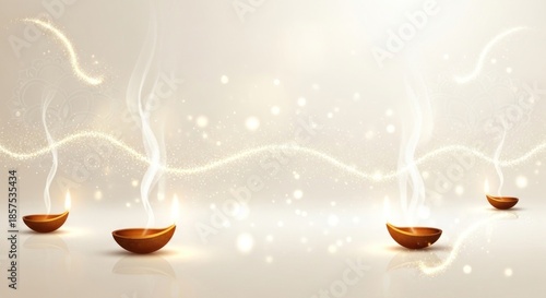 Lit lamps create a warm glow against a sparkling background.