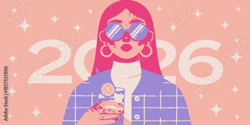 Stylish woman celebrating with champagne in 2026