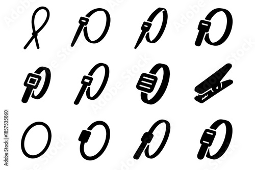 Micro clip notch wire loop fastening tension strap vector icon slim