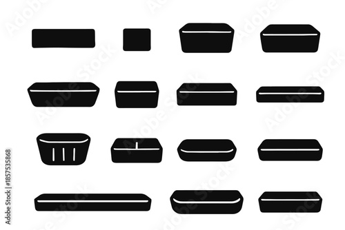 Box curved icons wide vector tray storage compartment set narrow bin icon