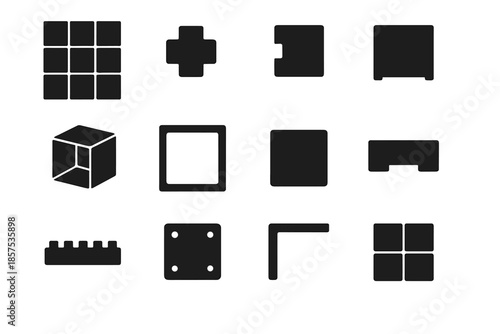 Modular plate icon square connector divider organizing base vector icons cube tile