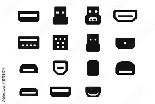 Vector micro segment bend plate tile contour usb squared patch icon grid