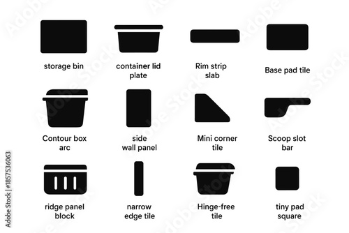 Container feeding panel lid tile contour vector box storage icon strip wall