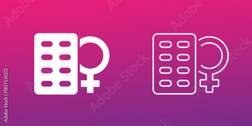 Estrogen therapy icon with pills, hormonal medication for women, solid and line vector design