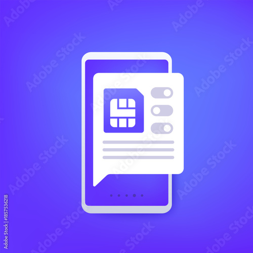 eSIM, activate sim card vector illustration with a mobile phone