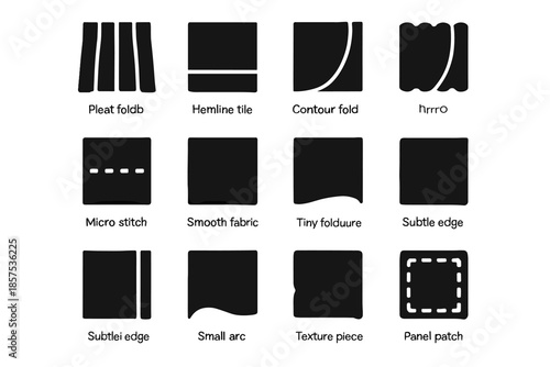 Grid hemline tile fold slab subtle stitch fabric icon small curtain vector