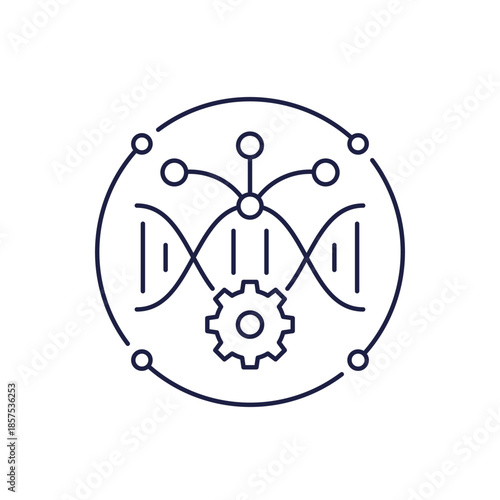 Genetic engineering icon with DNA and gear in line design