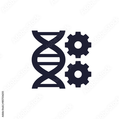 genetic engineering icon with DNA and gears on white
