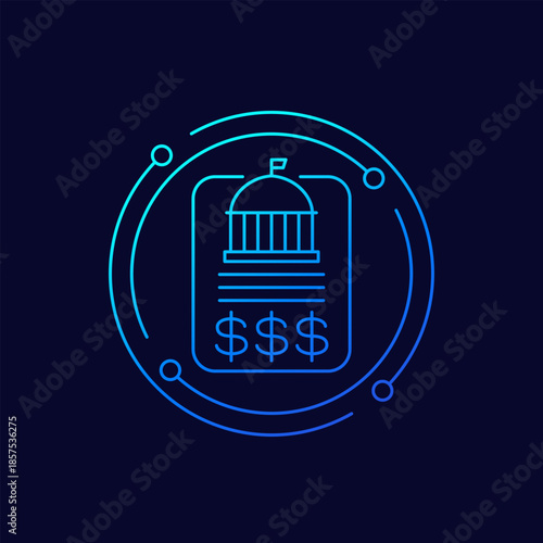 government budget icon, federal spending bill, linear design