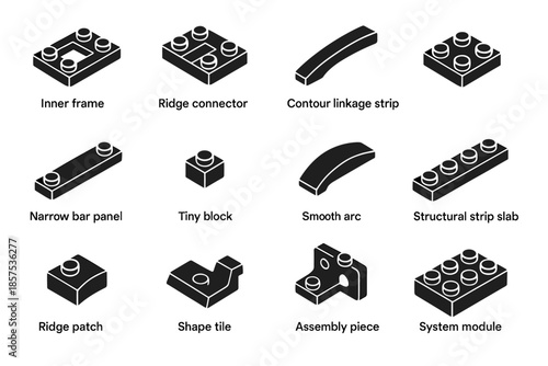 Set structural design icon segment slab module vector strip assembly narrow shape