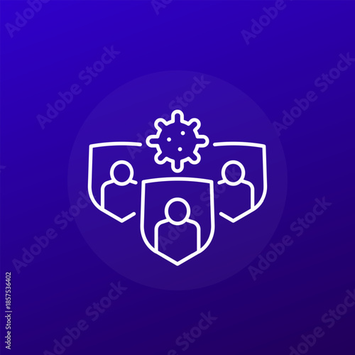 immune population icon, herd immunity to viruses vector line design