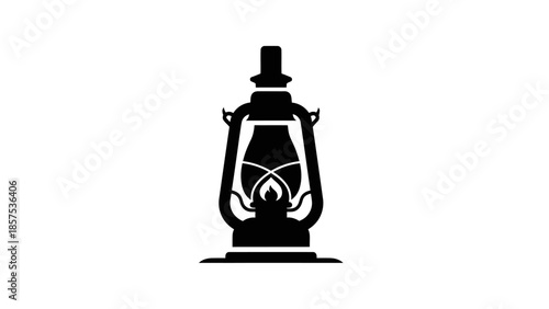 Vintage Oil Lantern Silhouette Isolated on White Background.