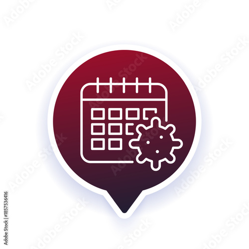 incubation period icon with virus and calendar, line design