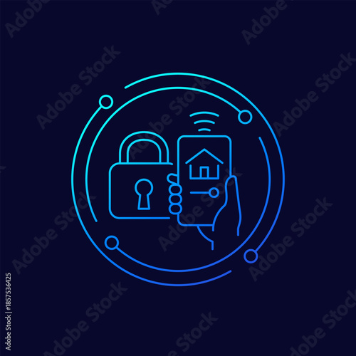 lock house, smart home app icon, linear design