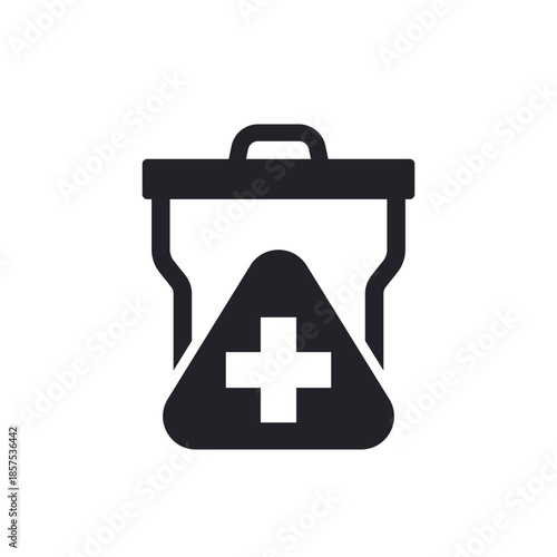 medical waste icon with a trash bin, vector sign on white