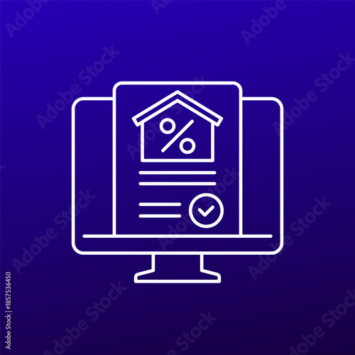 mortgage application icon, online house loan approval, thin line vector design