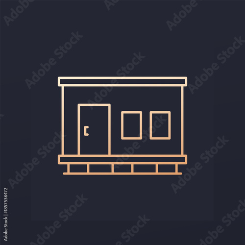 modular house icon, prefabricated building on stilts, thin line design