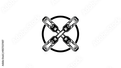 Crossed Bicycle Chain Links in Circle Logo Design.