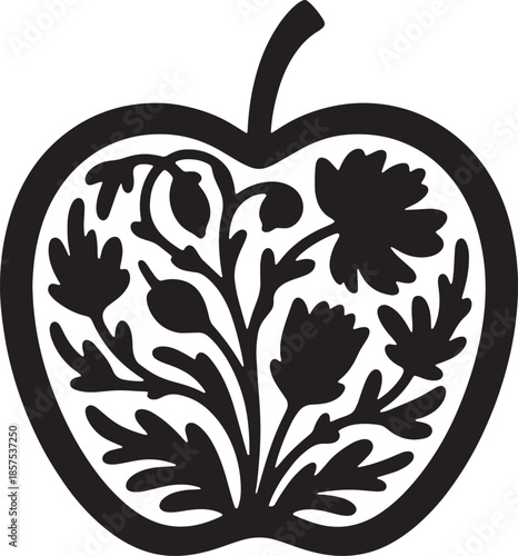 Apple with leaf, fresh fruit border and simple