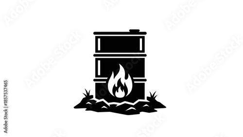 Burning Barrel Icon Symbolizing Danger and Industrial Waste.