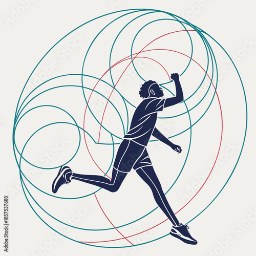 Runner surrounded by orbits
