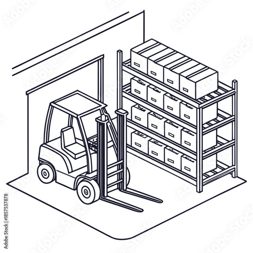 Forklift loading warehouse shelves