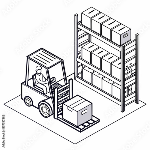 Worker operating forklift in warehouse