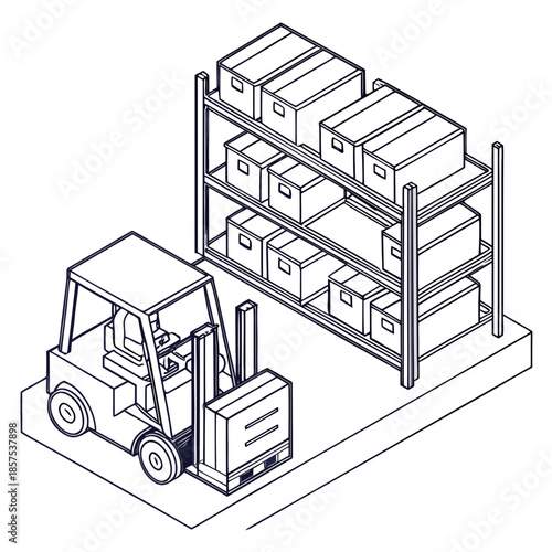 Forklift loading storage shelves