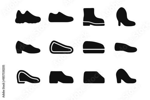 Boot shoe silhouettes vector icon flat toe slab curve arc plate tile