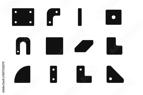 Plate shape block mounting wall slab parts arc icon vector icons edge