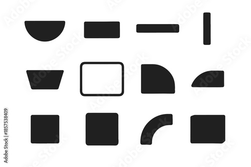 Narrow container deep arc icon slab strip modern wall rectangular panel vector