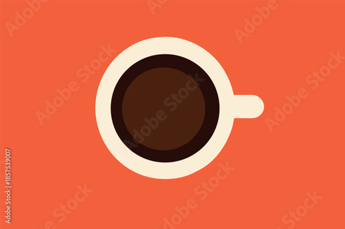 Top View Coffee Cup Illustration on Orange Background