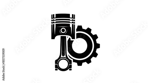 Piston and Gear Mechanical Engineering Component Icon.