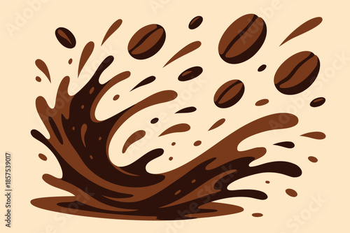 Coffee Splash with Beans Illustration on Light Background