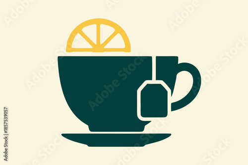 Tea Cup with Lemon Slice Flat Illustration