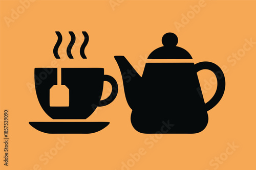 Minimal Tea Cup and Teapot Silhouette Illustration