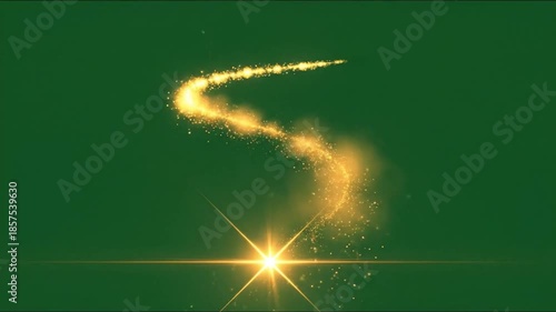 Single Golden Sparkle Trail Rising in Elegant S-Curve on Green Screen, Seamless Loop Energy Flow Animation for Logo Reveals