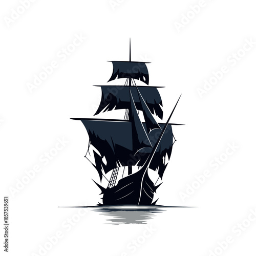 Vintage Sailing Ship with Tattered Sails.