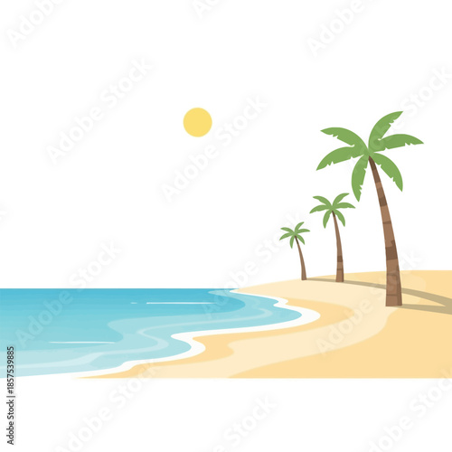 Tropical Beach Scene with Palm Trees.