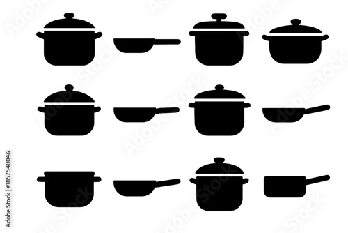 Narrow cookware grid unit tile vector icon arc shape panel pan
