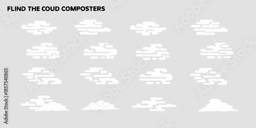 A grid of fluffy white cloud formations against a light gray background